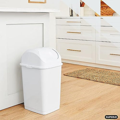 Superio Kitchen Trash Can with Swing Top Lid 9 Gallon Slim Waste Bin 37 Qt Sturdy Plastic Garbage Can Medium Recycling Bin for Office, Bathroom, Under Counter, Dorm, Bedroom (White-2 Pack) - size: 9 Gallon, style: 2 Pack