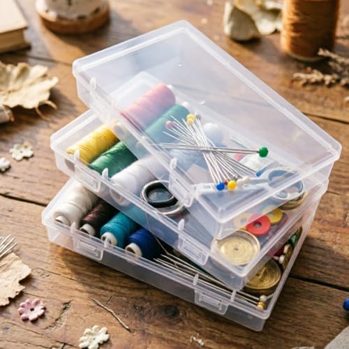 6 Pieces Rectangular Empty Mini Clear Plastic Organizer Box - size: 155 x 92 x 30 mm