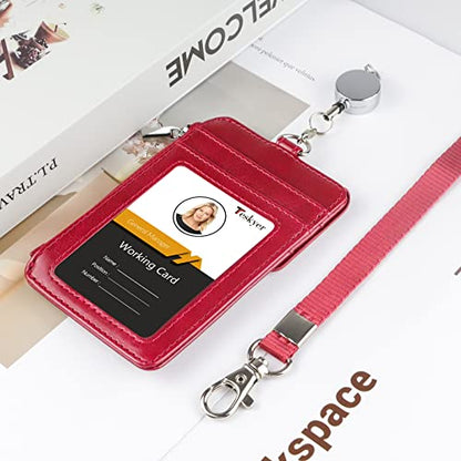 Teskyer ID Badge Holder with Retractable Lanyard, Lanyard Wallet, Wine Red - color: Wine Red #02, size: 3.1" x 4.7"