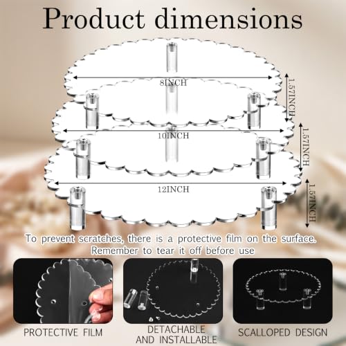 Lineshading 3 Pcs Scalloped Acrylic Display Riser Clear 8'', 10'', 12'' - size: 8'',10'',12'', style: Scalloped
