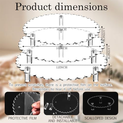 Lineshading 3 Pcs Scalloped Acrylic Display Riser Clear 8'', 10'', 12'' - size: 8'',10'',12'', style: Scalloped