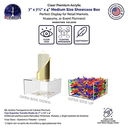 Clear Acrylic Display Box Countertop Showcase Bin 7" x 7.25" x 4" Inch Merchandise Storage No Lid with One Open Side Square Flippable Cubby for Retail Stores and Expos by Marketing Holders - size: 7" x 7.25" x 4" Clear