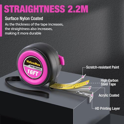 ValueMax Tape Measure, 6 Pack 16FT Measuring Tape Retractable, Purple - color: Purple