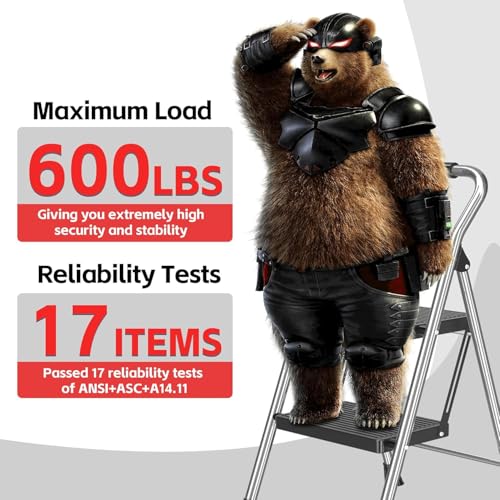 600Lbs Heavy Duty Step Ladder Foldable Folding Stool - for Home Adults Kitchen 2 Stepping Extension Tall with Handrails - Closet Stepstool Stair Ladders Extendable Stepladder for Indoor House - size: 2 Step