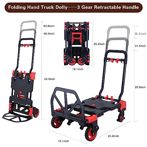 JJSMKCH 2-in-1 Folding Hand Truck Dolly Cart with Wheels 330LB - color: D-red