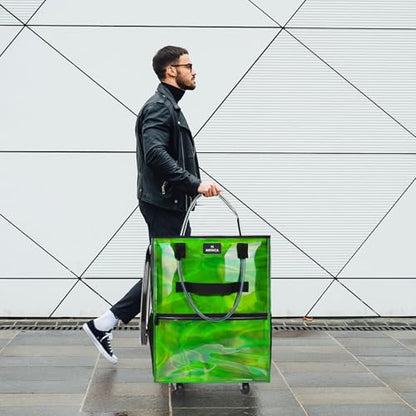 Reusable Grocery Bag On Wheels, 70L Foldable Rolling Tote with 6 Pockets - color: Gradient Green, size: Medium