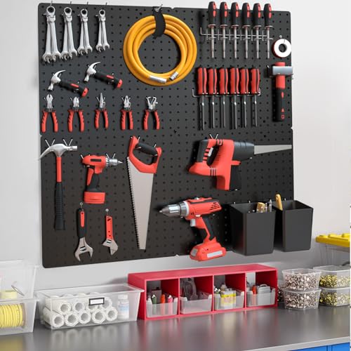 FZK Modular Plastic Peg Board Wall Organizer Kit, 16x16, Black - color: 16inch-Pegboard Kit-Black