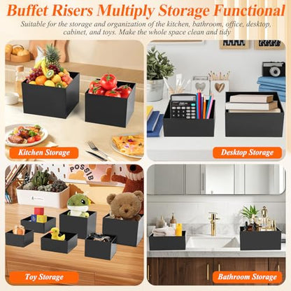 8Pcs Black Acrylic Buffet Risers with Mini Sign and Marker, Food Display Risers for Party Catering Dessert Jewelry, Acrylic Cube Nesting Boxes with Hollow Bottoms(9" 8.5" 8" 7.5" 6.8" 6" 5" 5") - color: 9" 8.5" 8" 7.5" 6.8" 6" 5" 5