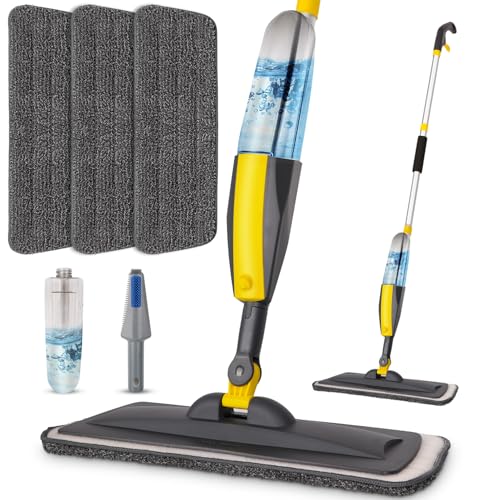 Wet Spray Mop for Floor Cleaning with 14 oz Bottle & 3 Microfiber Pads - color: 05-grey & Yellow