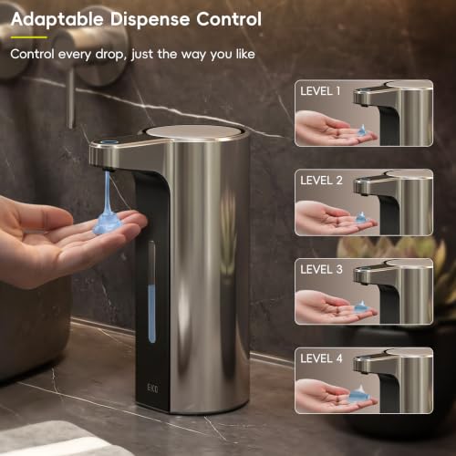 EKO Aroma Pro 13.5 fl oz Touchless Automatic Liquid Soap Dispenser, Rechargeable Hand & Dish Soap Dispenser for Bathroom and Kitchen, Waterproof, Adjustable Volume Control (Chrome Metallic) - color: Chrome Metallic, size: 13.5 oz