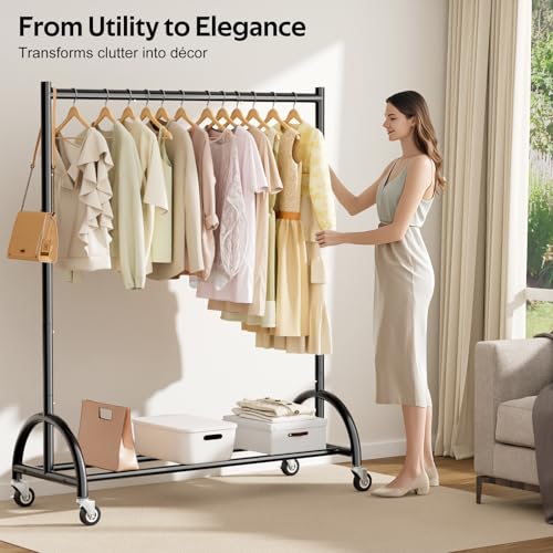 MISSLO Heavy Duty Clothing Rack with Wheels Rolling Clothes Racks for Hanging Clothes, Coats, Garment, Dress, Black - color: Black, size: 43"W x 14.8"D x 66"H (Large)