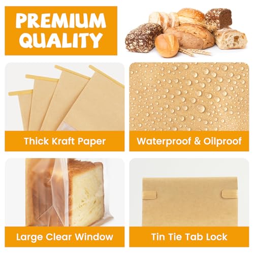 50 Pcs Bakery Bags with Window, 5.1"x3.9"x11" Cookie Packaging with Seal - size: Medium