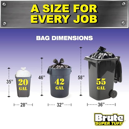Brute Super Tuff 42 Gallon Contractor Bags, 2.0 Mil, Black, Unscented, 20ct - size: 20 Count (Pack of 1), style: Contractor (42 Gallon)
