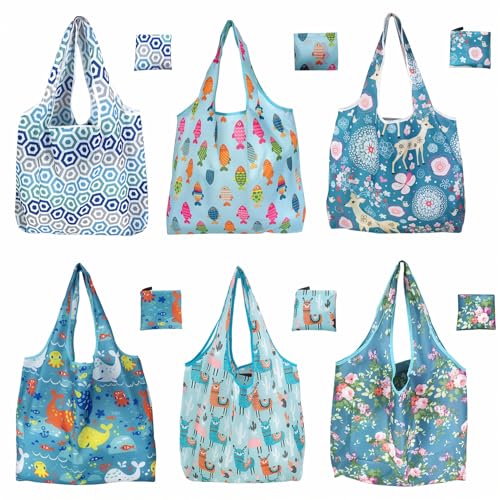 Foldable Reusable Shopping Bags,6 Pack Heavy Duty Tote for Grocery - color: 6pcs-stylec