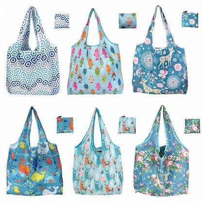 Foldable Reusable Shopping Bags,6 Pack Heavy Duty Tote for Grocery - color: 6pcs-stylec