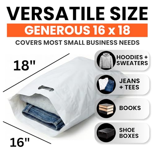 16x18 Large Plastic Shopping Bags for Small Business with Handles - color: White