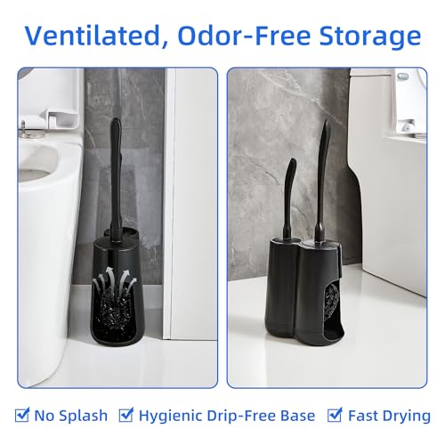 Toilet Brush and Holder Set with Pumice Stone, Toilet Pumice Stone Combo - color: Black