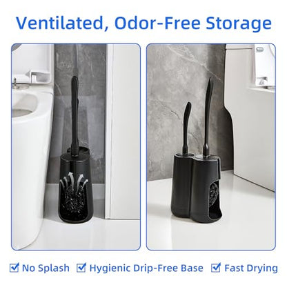 Toilet Brush and Holder Set with Pumice Stone, Toilet Pumice Stone Combo - color: Black