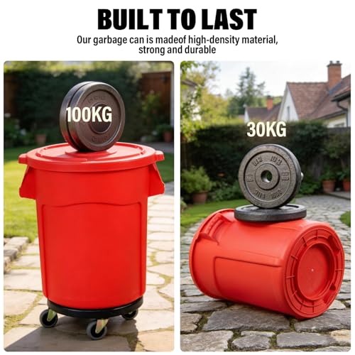 20 Gallon Outdoor Trash Can with Lid and Wheels, Red, 1Pack