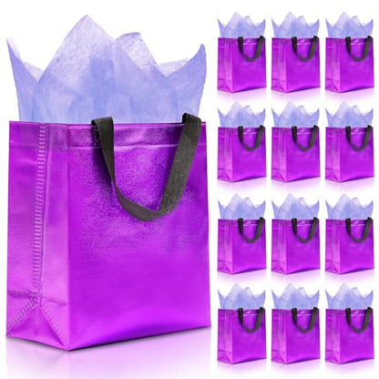 KeerxunBag Purple Gift Bags - 12pk - Reusable - With Inner Liner Paper - color: Purple