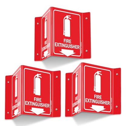 Faittoo Fire Extinguisher Sign, Fire Extinguisher with Down Arrow - 3 Pack 6 x 8 Inches V-Shaped Acrylic Plastic, 4 Pre-Drilled Holes, Includes Matching Screws, Use for Home Office/Business - style: V-shaped 3 Pack
