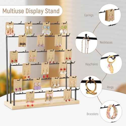 Earring Display for Vendors 6 Tier 42 Hooks Wood Earring Display Rack Holder for Earings Necklaces Rings Bracelets Keychains - color: Black