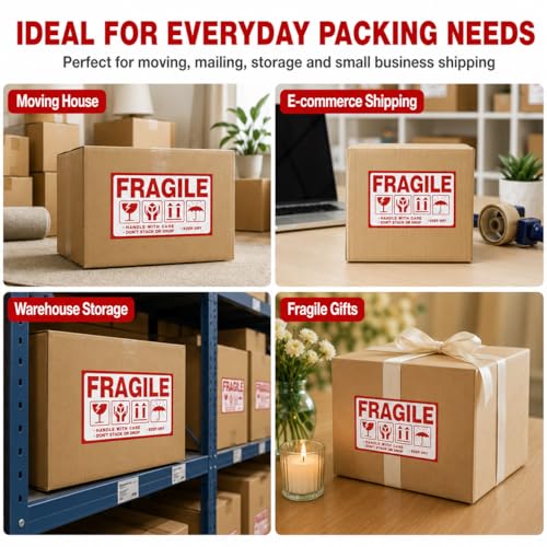Large Fragile (6" X 3.5") Handle with Care Keep Dry Upward Do Not Trample Shipping Box Warning Stickers Label (STK-02 300pcs) - size: STK-02 300pcs