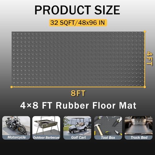 StellarStar 4x8 FT Garage Floor Mat, 2.8mm Thickened PVC Diamond Plate - color: Gray, size: 4x8 FT