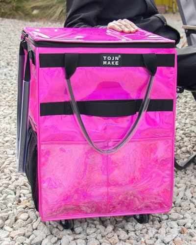 Reusable Grocery Bag with Wheels, Medium Glitter Pink Rolling Tote - color: Glitter Pink, size: Medium