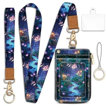 Piefly Forest Firefly Lanyard Wallet with ID Badge Holder, Small Slim RFID - color: Forest Firefly