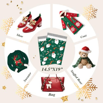 Fuxury Christmas Poly Mailers 14.5x19" 50Pcs,Large Shipping Bag for Clothes - color: Green Christmas Santa, size: 14.5x19" 50pcs