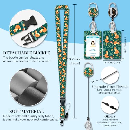 Hancynir Fox Lanyards for Id Badges, Badge Holder Retractable Reel Clip - color: Fox Floral