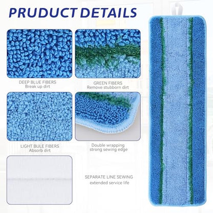 Upgraded Replacement Microfiber Mop Pads for Rubbermaid Commercial 18 Inch Mop 17 Inch Mop, Reusable Wet & Dry Commercial Cleaning Flat Mop System 18" 17" Refill Head for Multi-Surface Floor-2 Pack - color: Rm-blue Upgrades Blue 2pack