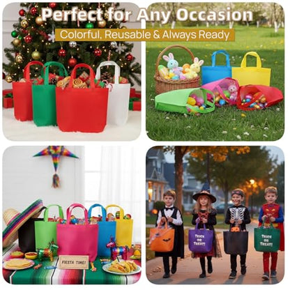 Nicunom 60 Pack Non Woven Party Favor Bags, 13" x 10" Colorful Reausable Gift Bag Bulk Fabric Tote Bag With Handles Rainbow Goodie Bags for Birthday, Baby Shower