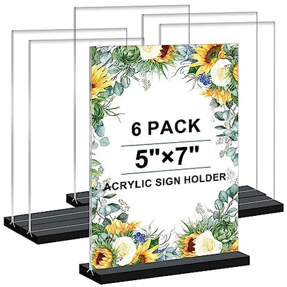 Acrylic Sign Holder 5x7, 6-Pack Plastic Clear Vertical Double-Sided Menu Display Stand with Double-Sided Display, Perfect for Restaurants, Offices, Exhibits - size: Vertical 6 Pack 5x7