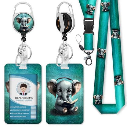 Piefly Lanyards for Id Badge, Teacher Card Holder Retractable Reel Elephant - color: Elephant