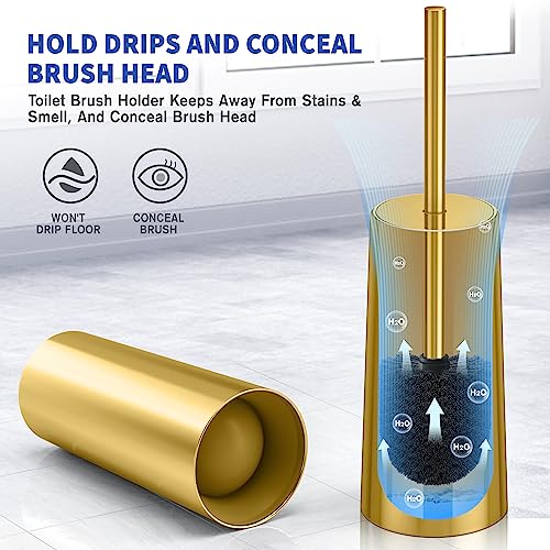 Toilet Brush and Holder, Toilet Brush Stainless Steel, Toilet Bowl Brush for Bathroom Toilet-Ergonomic, Elegant,Durable (Gold) - color: Gold
