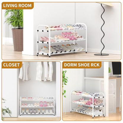 Hleelomi 3-Tier Metal Expandable Shoe Rack for Closet and Entryway, White - color: White, size: 3-Tier