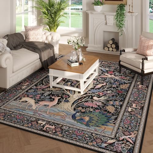 Rugcomf Area Rug 5x7 for Living Room Washable Tree of Life-Patterned, Black - color: Black—tree of Life-patterned, size: 5' x 7' (Rectangular)