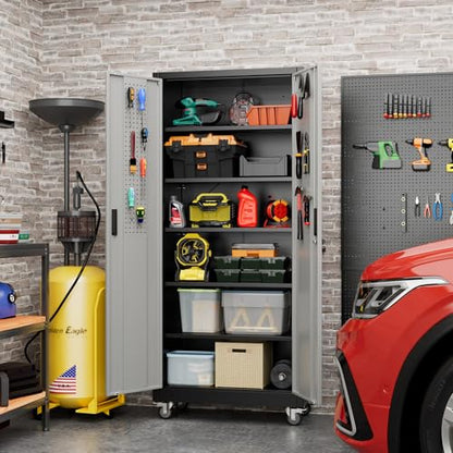 71 in Garage Storage Cabinet with Wheels, Black and Dark Grey - color: Black-dark Gray, size: 16"D x 32"W x 71"H