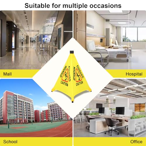 Caution Wet Floor Sign - 20" Height Bright Yellow Four-Sided Folding Pop Up Foldable Design - English Safety Warning Caution Sign For Commercial & Office
