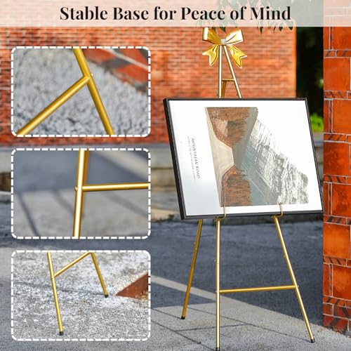 53”H Metal Gold Easel Stand for Sign Heavy Duty with Bow Top - color: Golden bow top