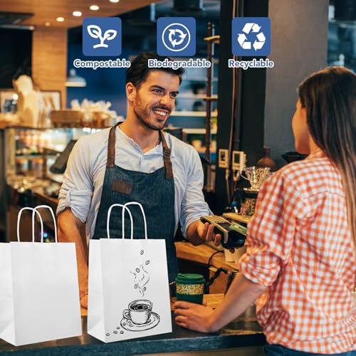 XPCARE White Paper Bags with Handles, 100Pcs 8x4.5x10In Kraft Paper Bag - color: White