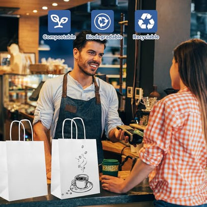 XPCARE White Paper Bags with Handles, 100Pcs 8x4.5x10In Kraft Paper Bag - color: White