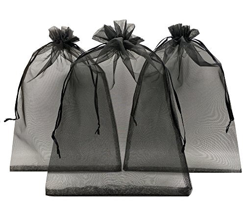 Ankirol 50pcs Sheer Organza Favor Bags 12 X 16 X Large Organza Drawstring Bags (Black) - color: Black