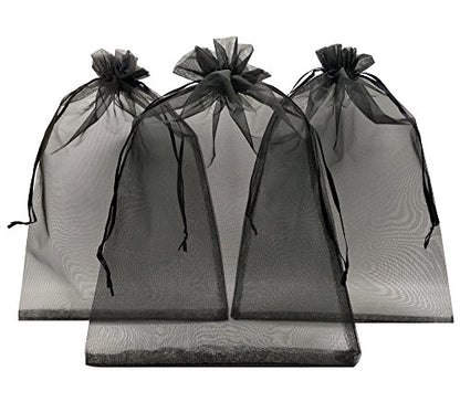 Ankirol 50pcs Sheer Organza Favor Bags 12 X 16 X Large Organza Drawstring Bags (Black) - color: Black