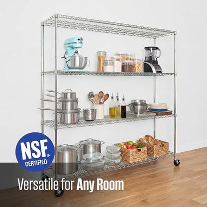 SafeRacks NSF 4-Tier Heavy Duty Steel Wire Rack w/Wheels (18"x72"x72") - color: Silver, size: 18"x72"x72" 4-Tier