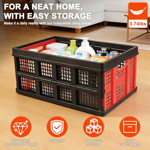 55L Collapsible Storage Bins with Handle 3 Packs, - color: 55L 3PK (Black & Red)