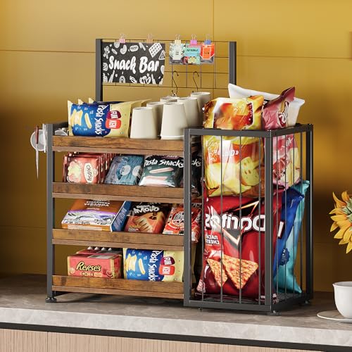 Trironsun 4 Tier Wooden Snack Display Rack Candy Organizer Stand for Countertop for Kitchen Office Pantry