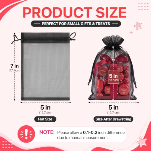 ANZNKU 100PCS Organza Bags 5x7 Black Small Gift Mesh Drawstring Goodie Bags - color: Black